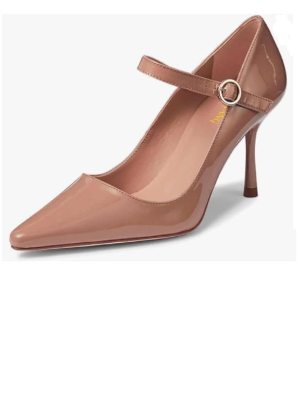 Maiyang Nude Pointed Toe Mary Jane Pumps Circle Buckle Stiletto High Heels Shoes